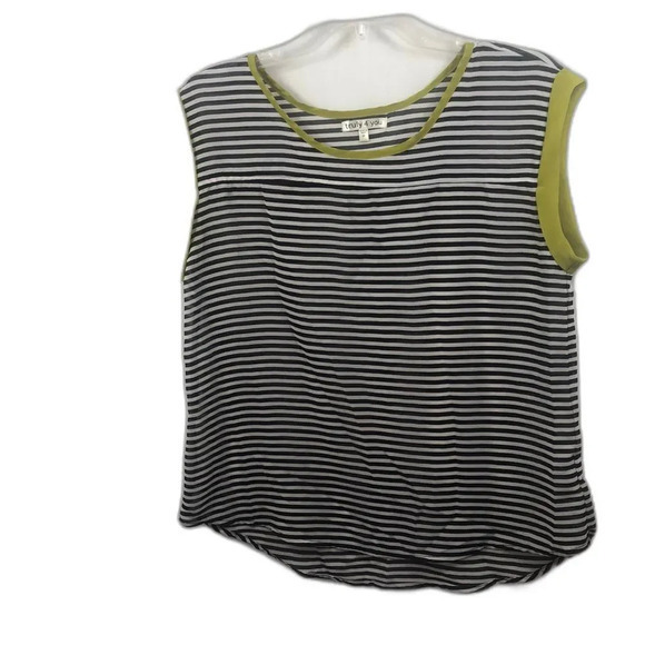 Truly 4 you women green/black stripe sheer top‎ size M - Picture 1 of 12